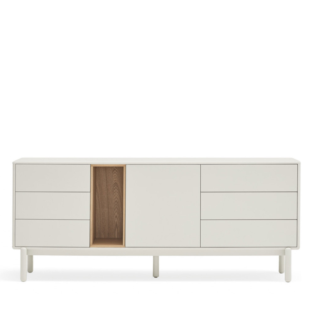 Corvo - Buffet 1 porte 6 tiroirs en bois L180cm - Couleur - Blanc