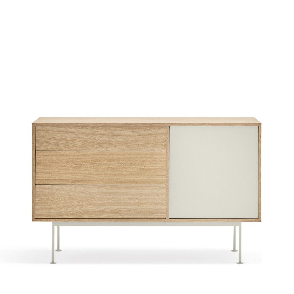 Yoko - Buffet 1 porte 3 tiroirs en bois L128cm - Couleur - Blanc