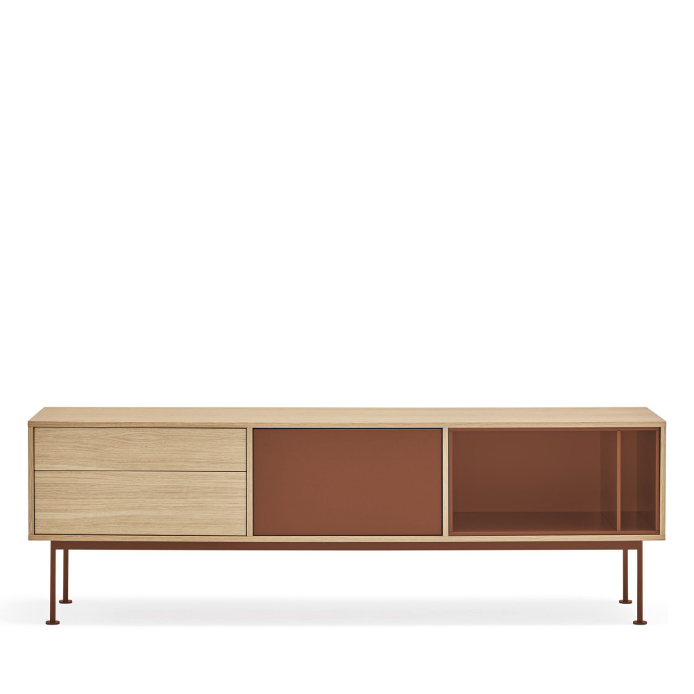 yoko - meuble tv 1 porte 2 tiroirs en bois l180cm - couleur - rouge brique