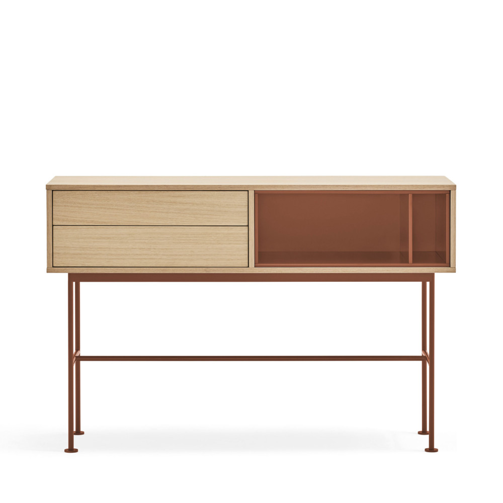 yoko - console 2 tiroirs en bois l120cm - couleur - rouge brique