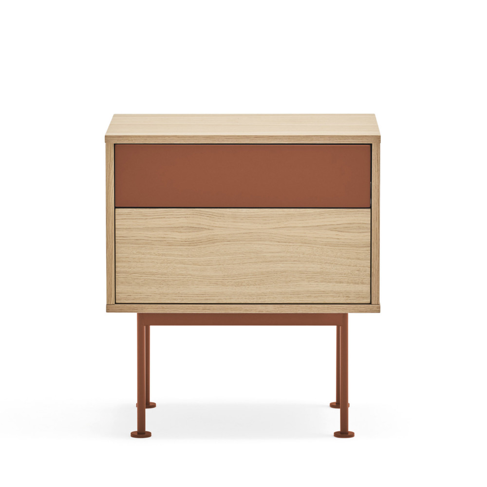 Yoko - Table de chevet 2 tiroirs en bois et métal - Couleur - Rouge brique
