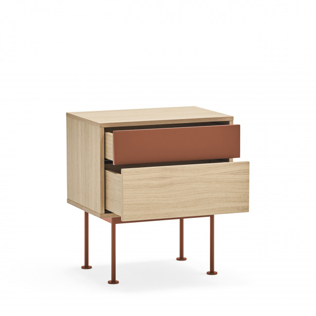 Yoko - Table de chevet 2 tiroirs en bois et métal