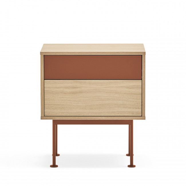 Yoko - Table de chevet 2 tiroirs en bois et métal
