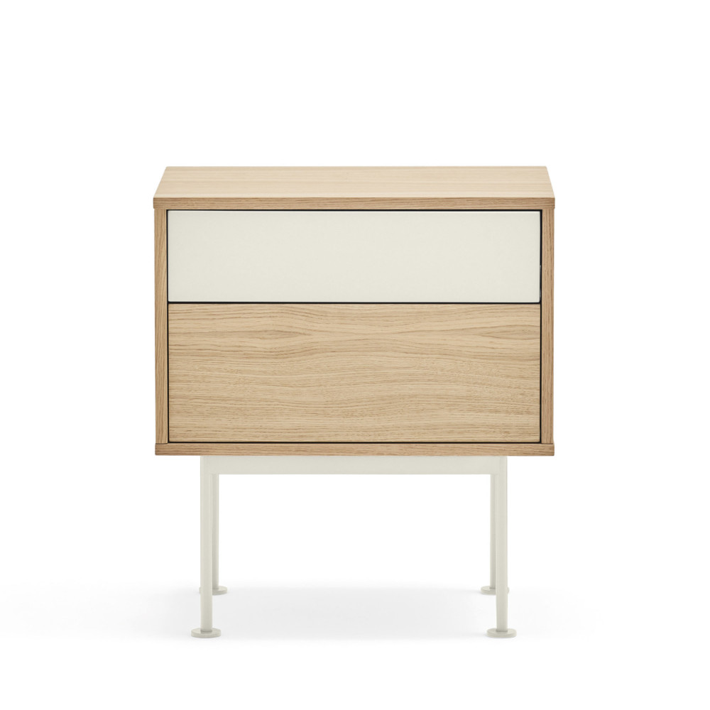 Yoko - Table de chevet 2 tiroirs en bois et métal - Couleur - Blanc