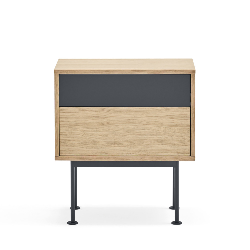 Yoko - Table de chevet 2 tiroirs en bois et métal - Couleur - Gris anthracite