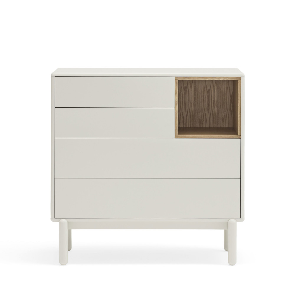 Corvo - Commode 4 tiroirs 1 niche en bois L90xH90cm - Couleur - Blanc