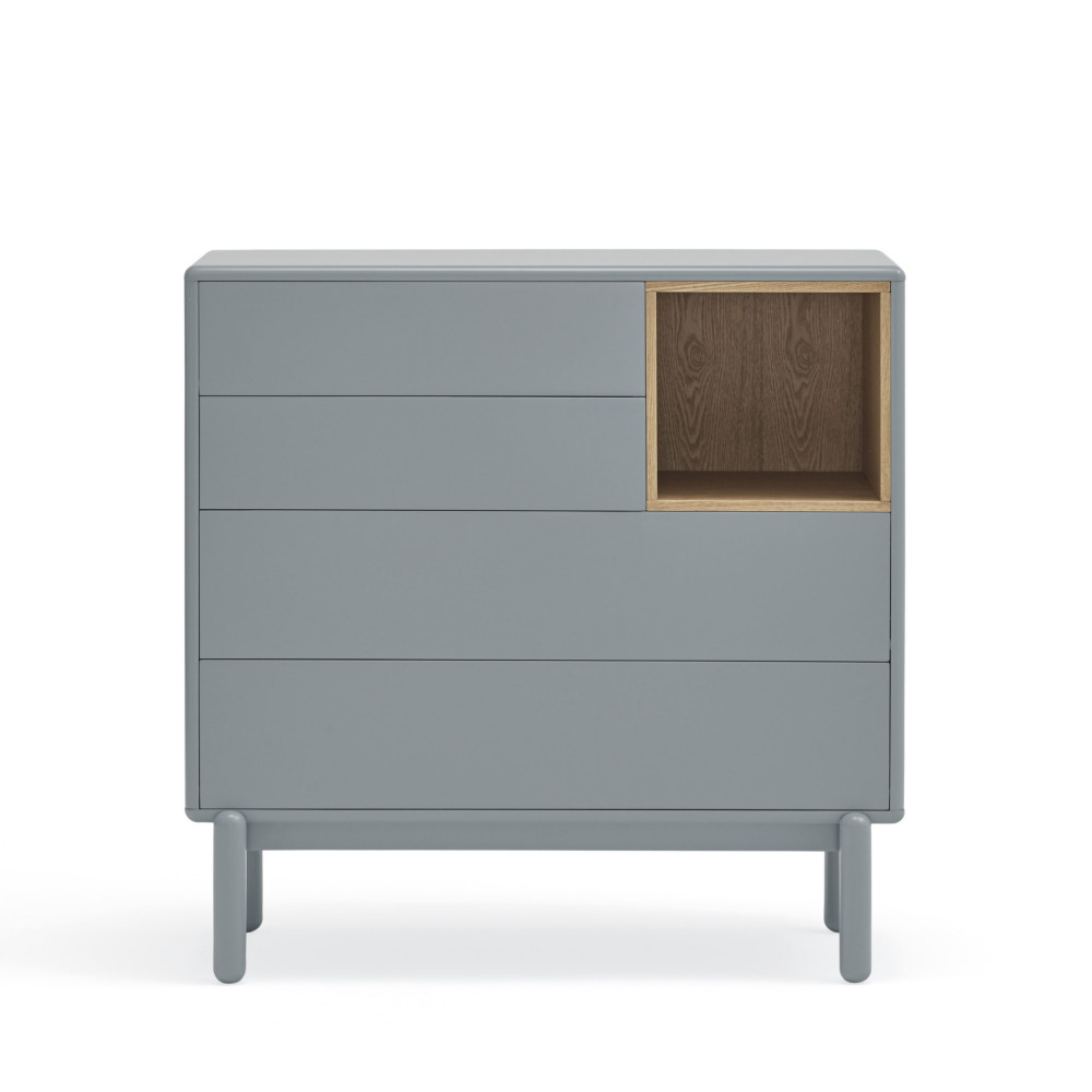 Corvo - Commode 4 tiroirs 1 niche en bois L90xH90cm - Couleur - Gris clair