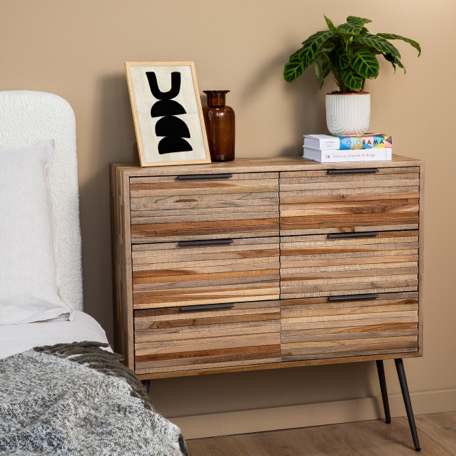 Balaoan - Commode 6 tiroirs en métal et teck recyclé H88xL90cm