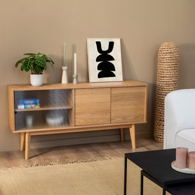 Jeff - Buffet 3 portes en verre et bois L150cm