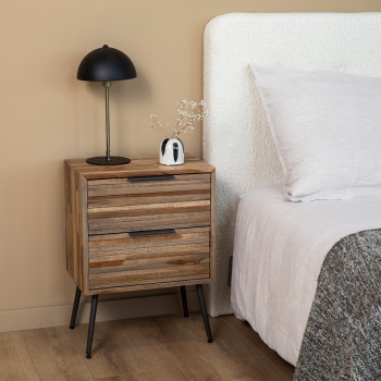 Balaoan - Table de chevet en métal et teck recyclé H60cm