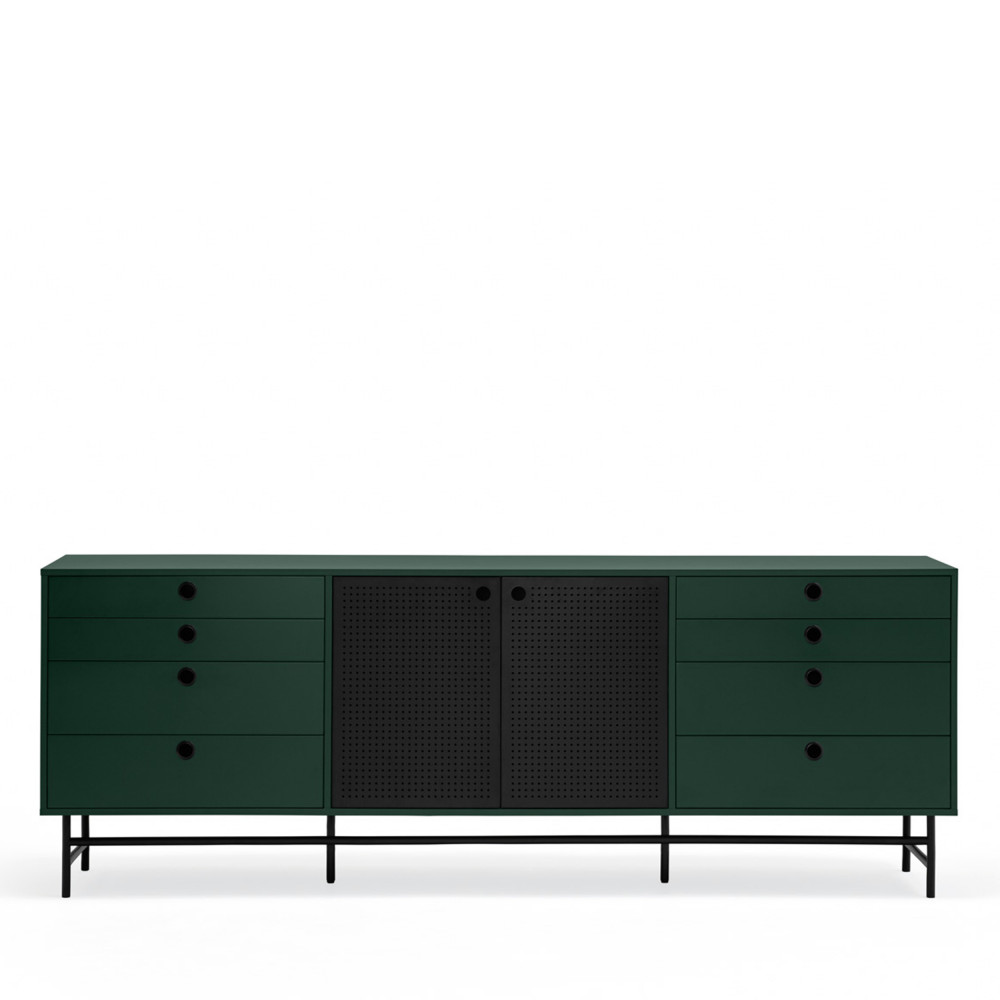 Punto - Buffet en bois 2 portes 8 tiroirs L212cm - Couleur - Vert forêt