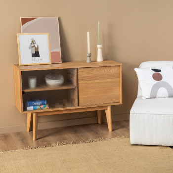 Jeff - Buffet 2 portes en verre et bois L110cm
