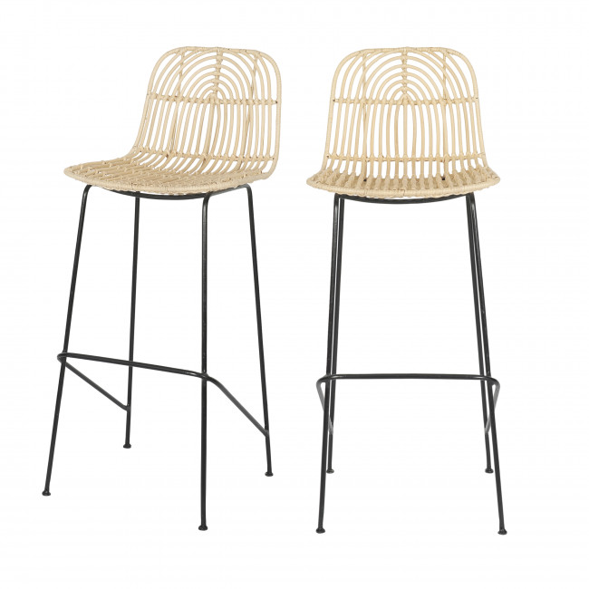 Hilo - Lot de 2 tabourets de bar en rotin 75cm