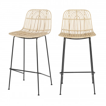 Hilo - Lot de 2 tabourets de bar en rotin 67cm
