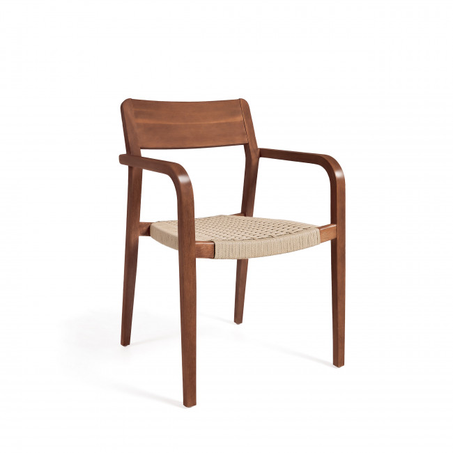 Better – Lot de 4 chaises en acacia et corde pieds bois foncé