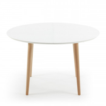 Oqui – Table ovale extensible en laqué pieds bois 120-200x90cm