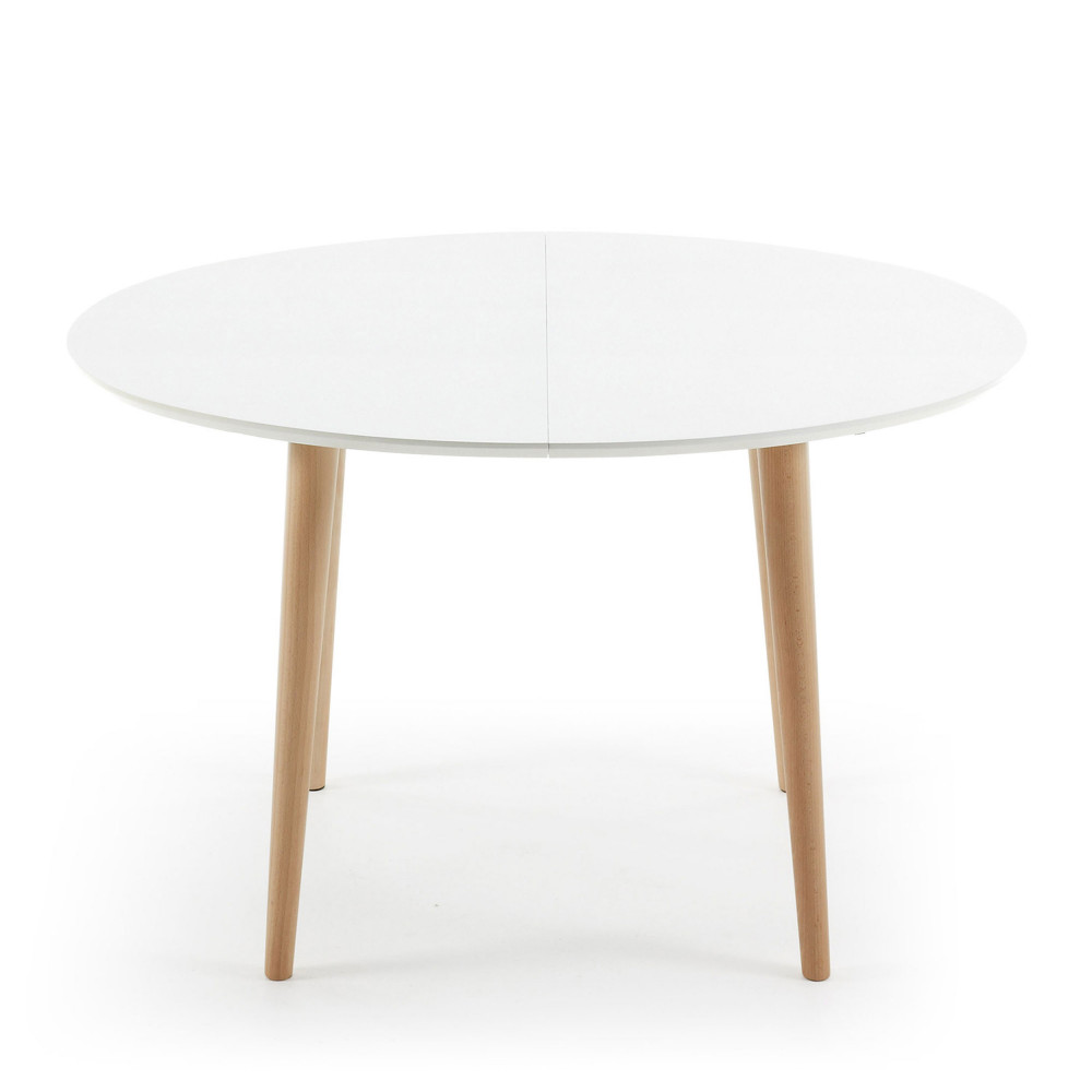 Oqui - Table ovale extensible en laqué pieds bois 120-200x90cm - Couleur - Blanc
