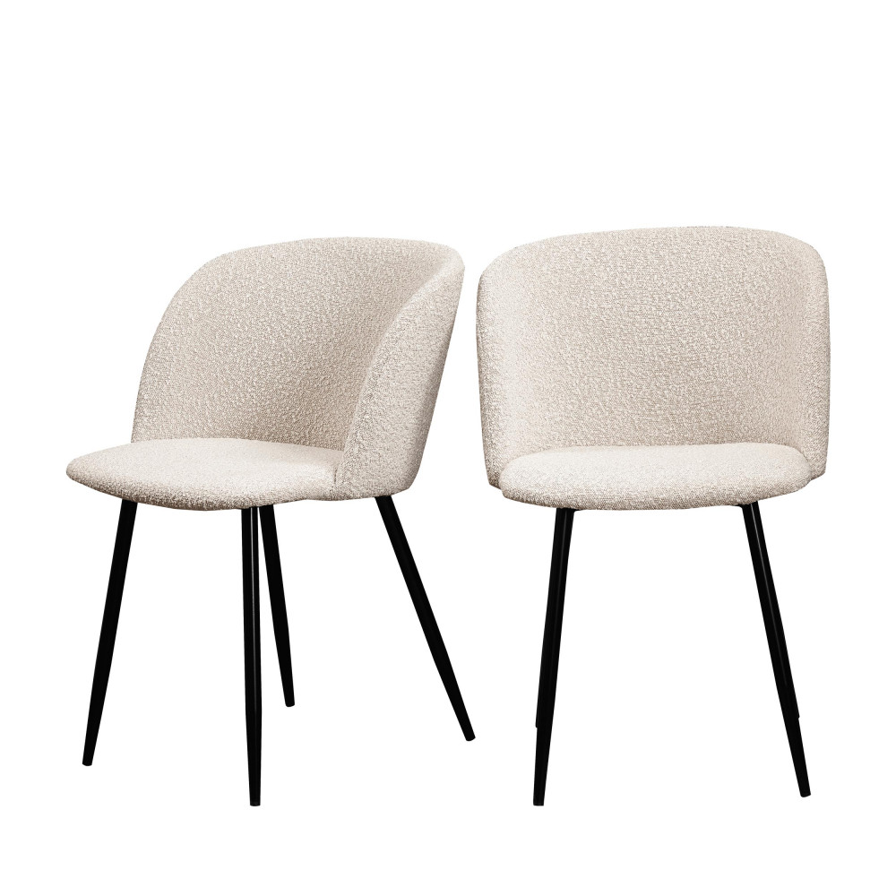 Vitikko - Lot de 2 fauteuils de table en tissu bouclette et pieds noirs - Couleur - Ecru