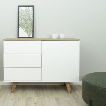 Amelia - Buffet en bois 1 porte 3 tiroirs L109cm