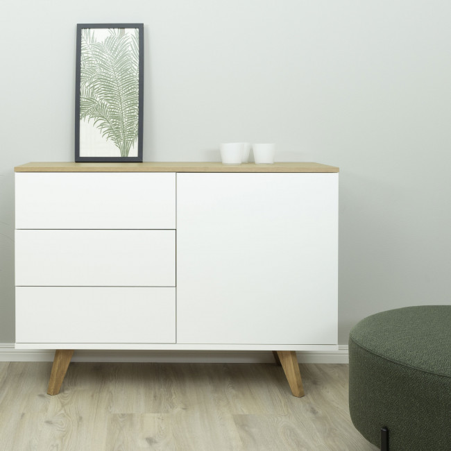 Amelia - Buffet en bois 1 porte 3 tiroirs L109cm
