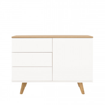 Amelia - Buffet en bois 1 porte 3 tiroirs L109cm