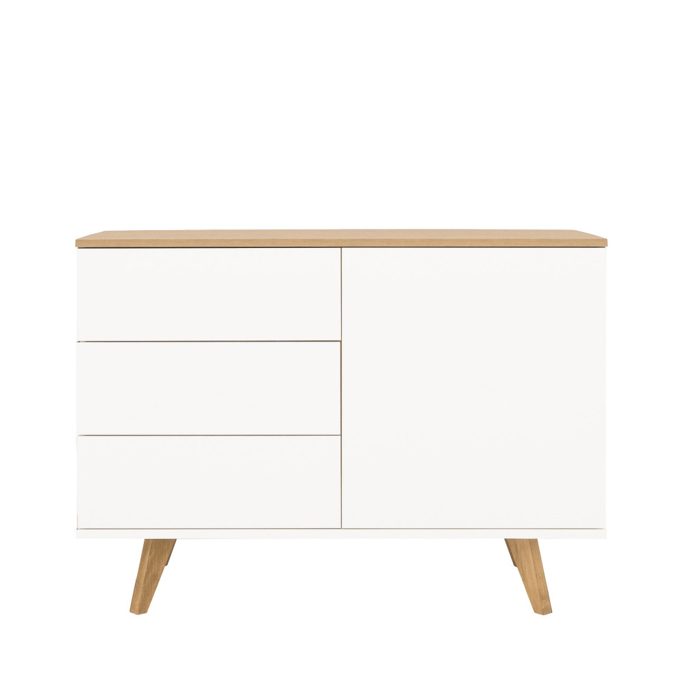 Amelia - Buffet en bois 1 porte 3 tiroirs L109cm - Couleur - Blanc