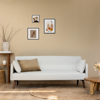 Nielson - Canapé convertible 3 places en tissu chiné pieds bois foncé