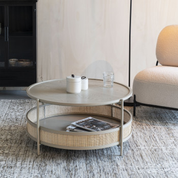Makoto - Table basse ronde en bois et cannage ø80cm