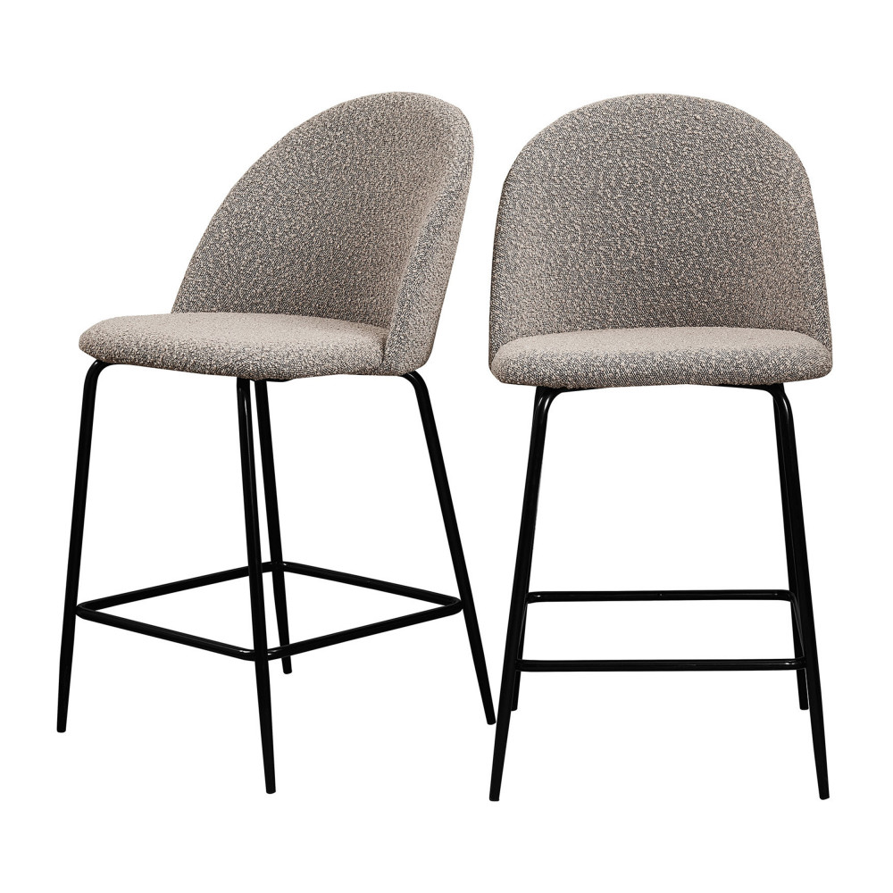 vitikko - lot 2 fauteuils de bar 65cm en tissu bouclette et pieds noirs - couleur - taupe