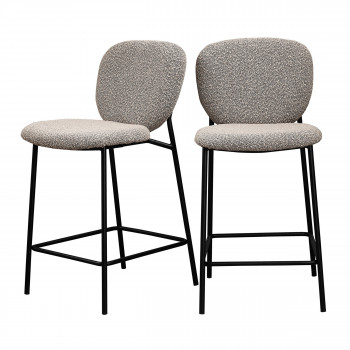 Dalby - Lot de 2 tabourets de bar en tissu bouclette et métal 65cm