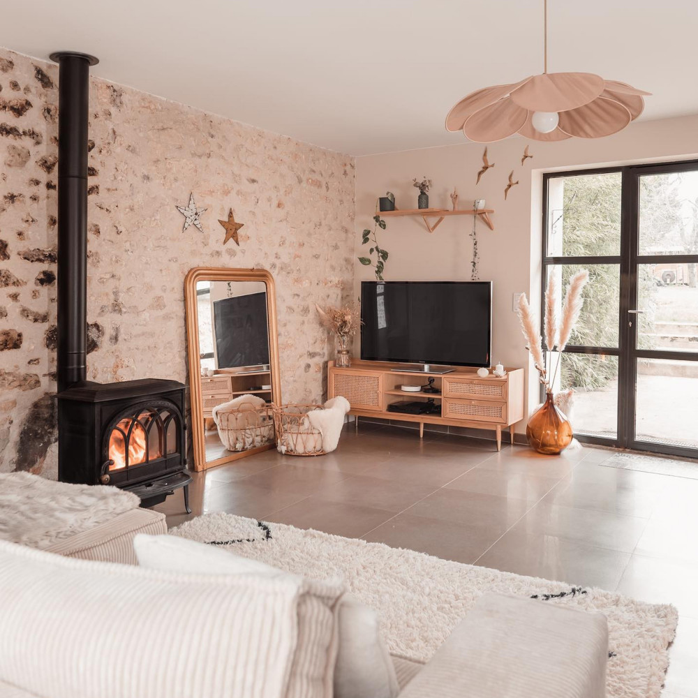 Bombong - Meuble TV 1 porte 2 tiroirs en bois et cannage L160cm