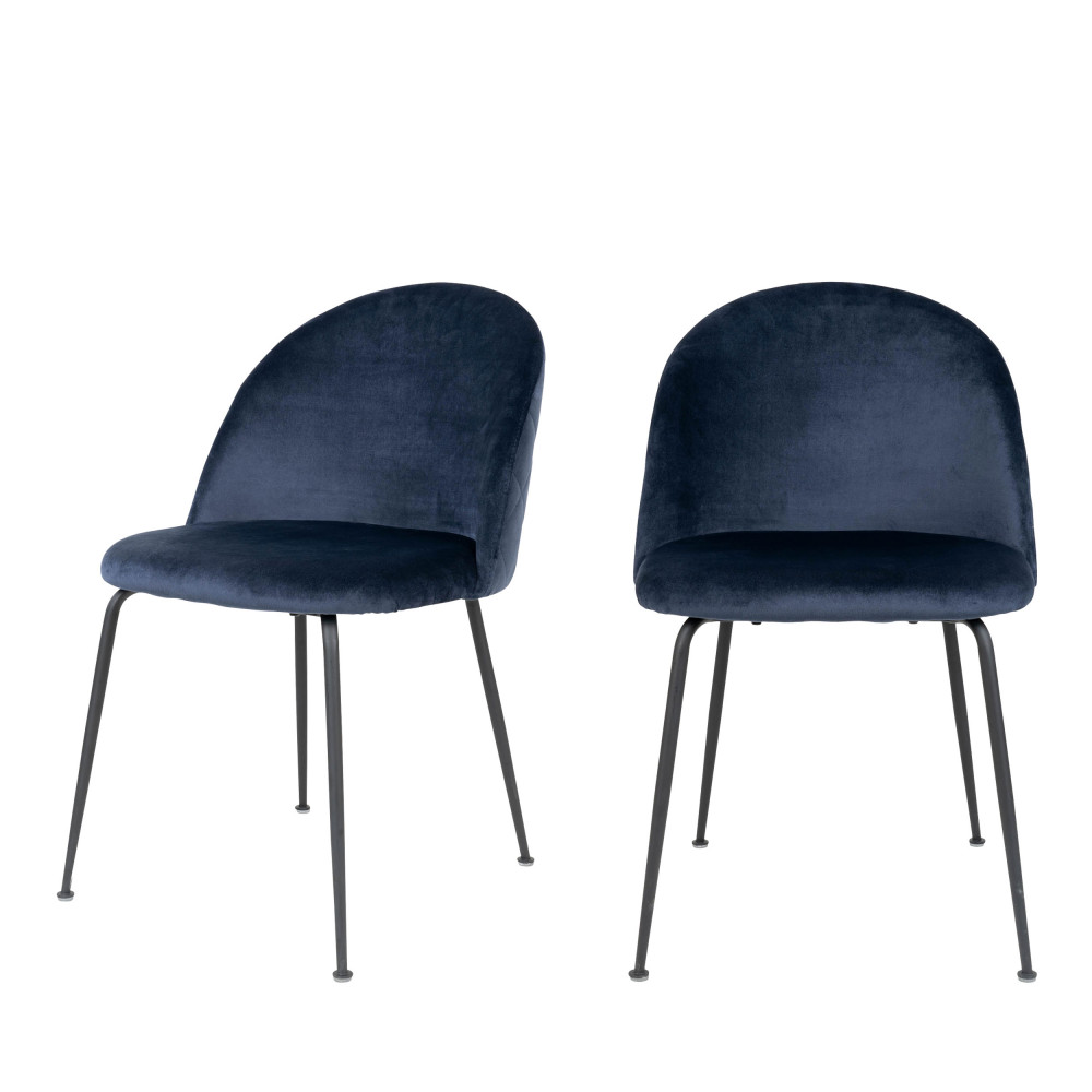 Geneve - Lot de 2 chaises en velours et métal - Couleur - Bleu