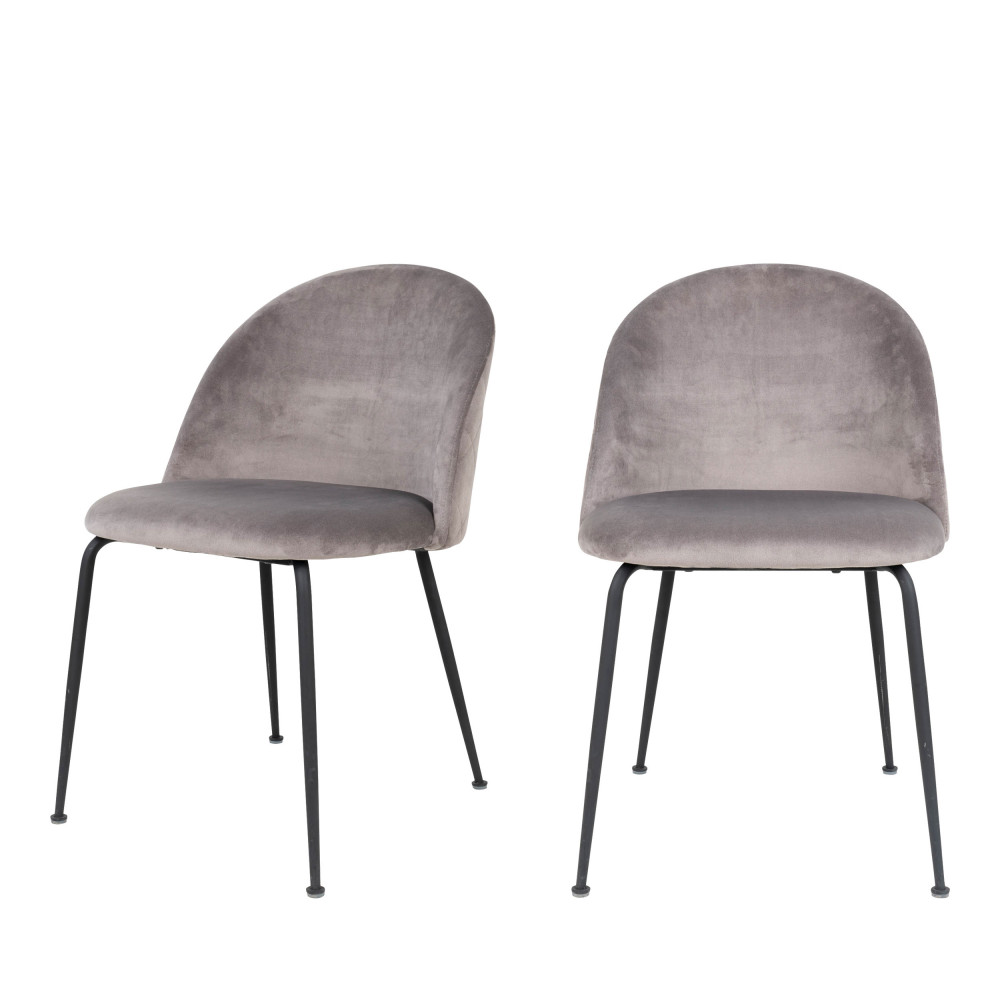 Geneve - Lot de 2 chaises en velours et métal - Couleur - Gris