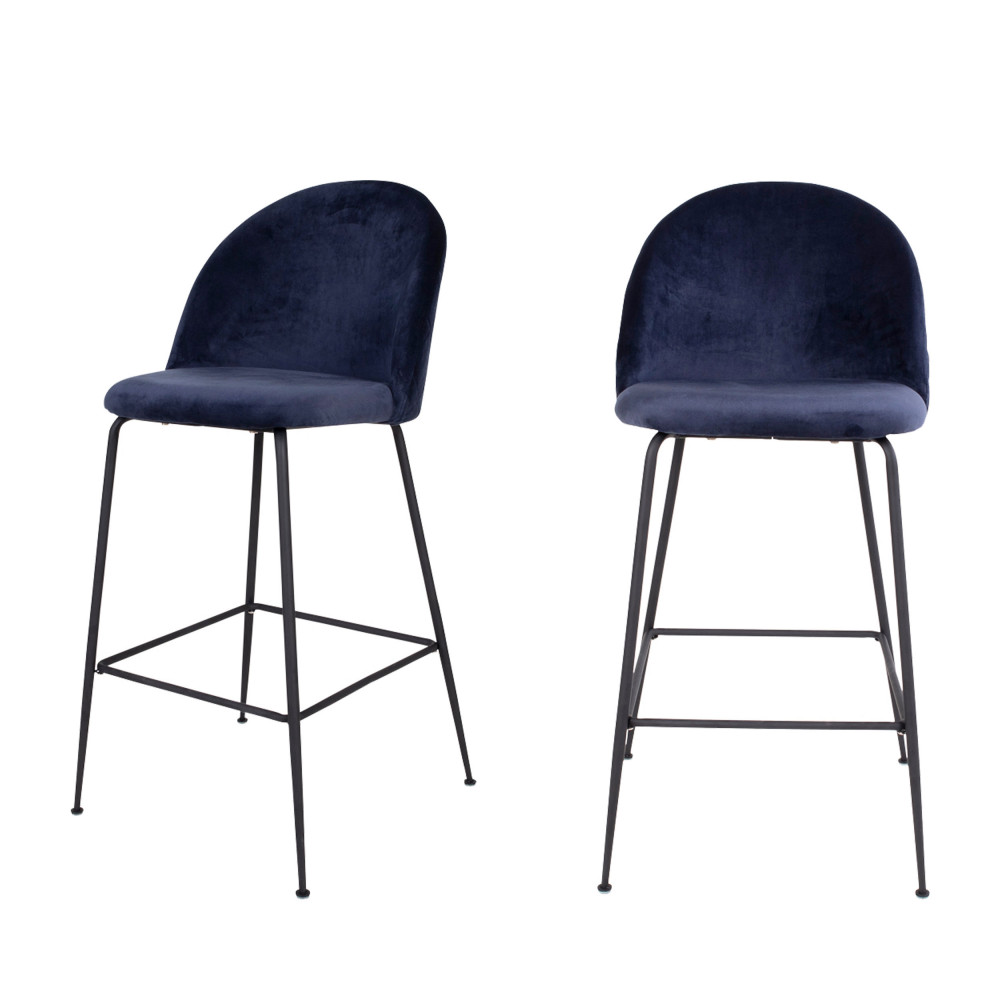 lausanne - lot de 2 chaises de bar en velours et métal - couleur - bleu