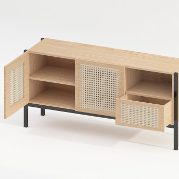 Towari - Buffet 2 portes 1 tiroir en bois et cannage L150cm