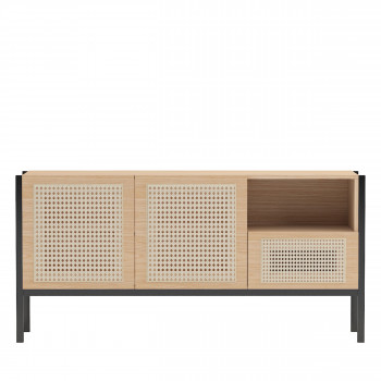 Towari - Buffet 2 portes 1 tiroir en bois et cannage L150cm