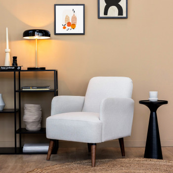 Brooks - Fauteuil rétro en tissu chiné et pieds bois foncé