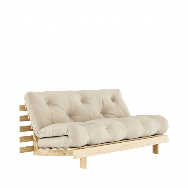 Roots - Canapé convertible 160x200cm en bois naturel et tissu 160x200cm