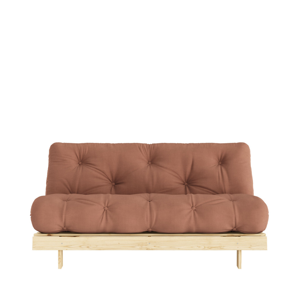 Roots - Canapé convertible 160x200cm en bois naturel et tissu - Couleur - Marron argile