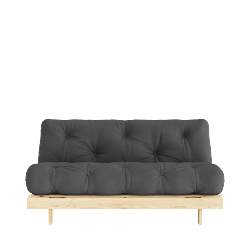 Roots - Canapé convertible 160x200cm en bois naturel et tissu - Couleur - Gris foncé