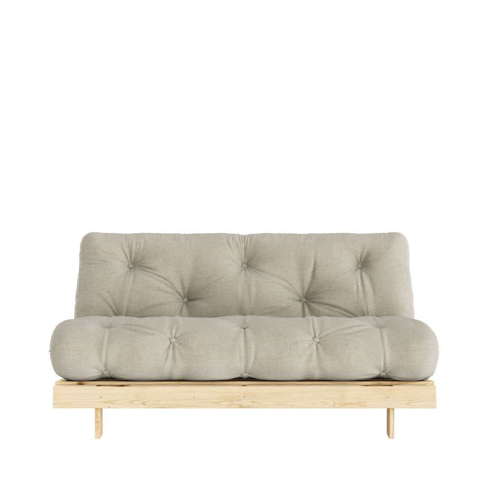 Roots - Canapé convertible 160x200cm en bois naturel et tissu - Couleur - Lin