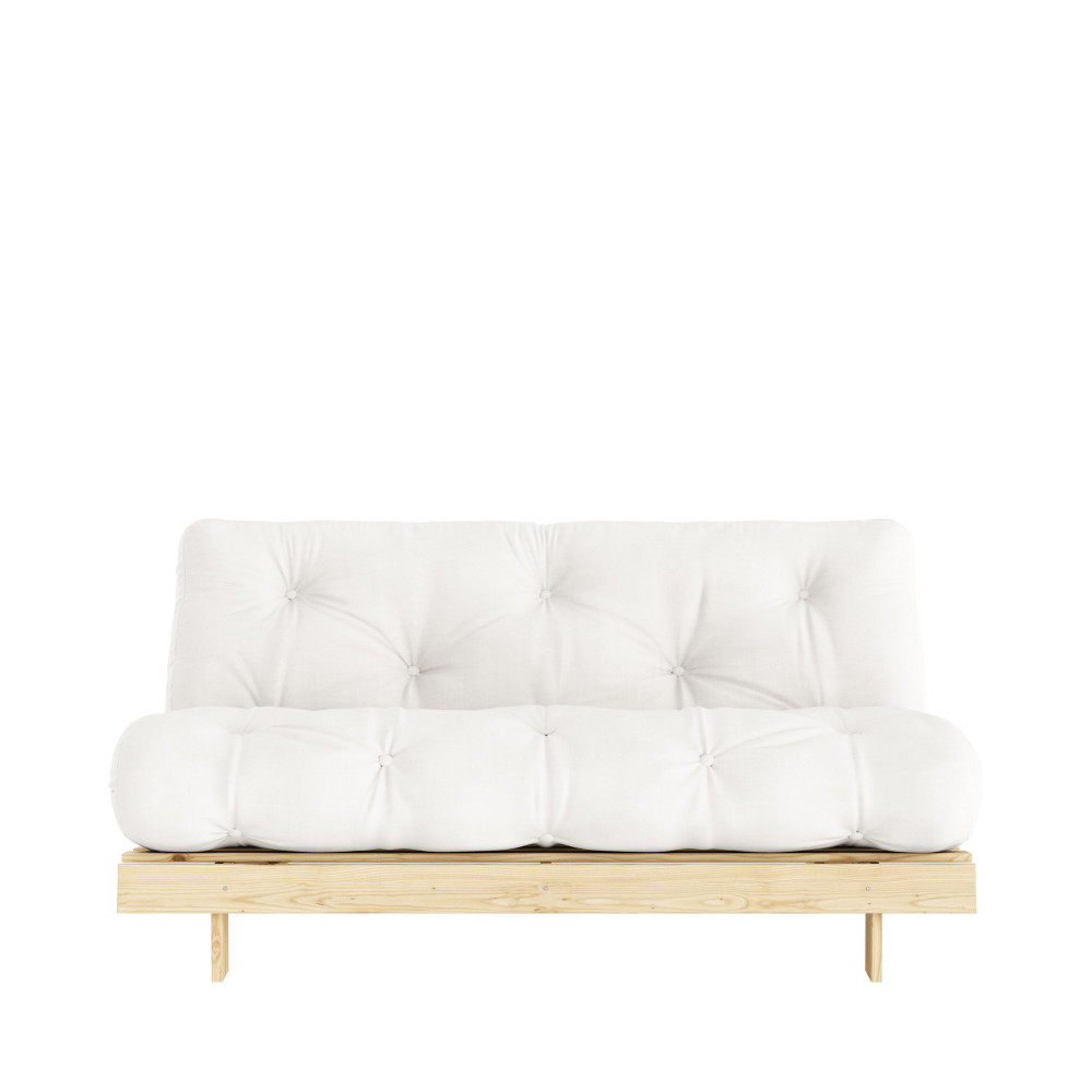 Roots - Canapé convertible 160x200cm en bois naturel et tissu - Couleur - Ecru