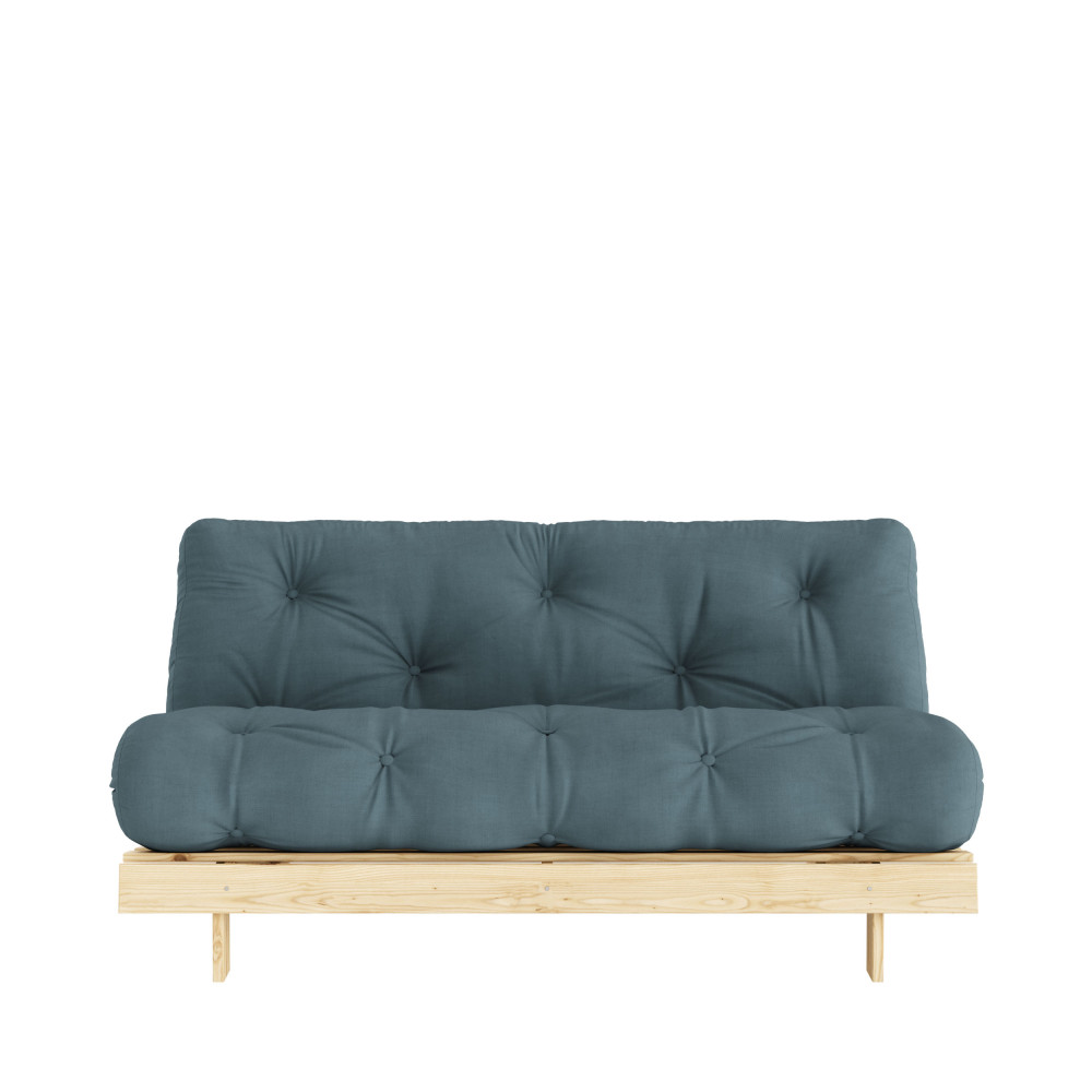 Roots - Canapé convertible 160x200cm en bois naturel et tissu - Couleur - Bleu pétrole