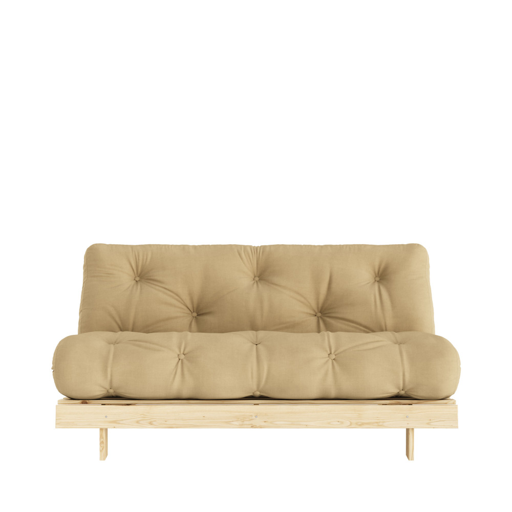 Roots - Canapé convertible 160x200cm en bois naturel et tissu - Couleur - Blé
