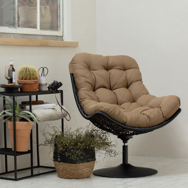 Vive - Fauteuil de jardin en rotin avec coussin en tissu