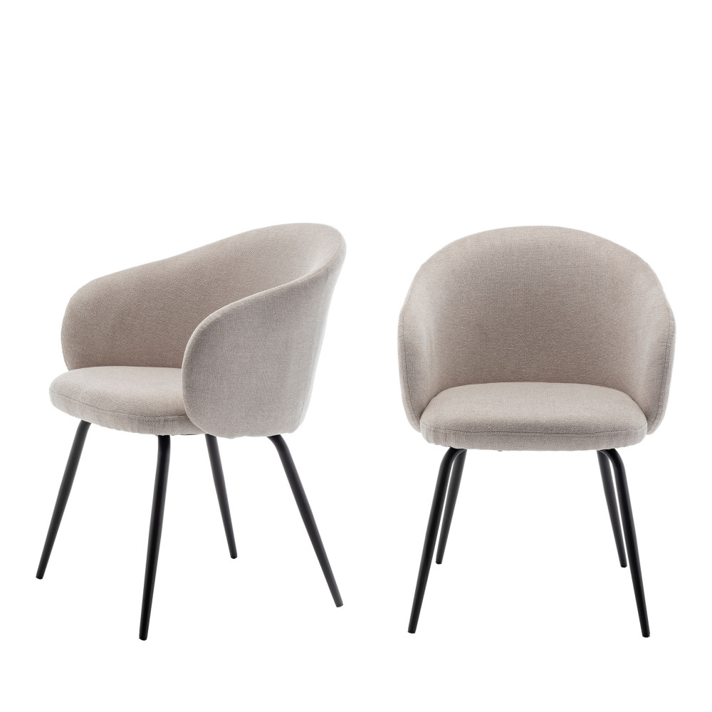Calabra - Lot de 2 fauteuils de table en tissu et métal - Couleur - Beige