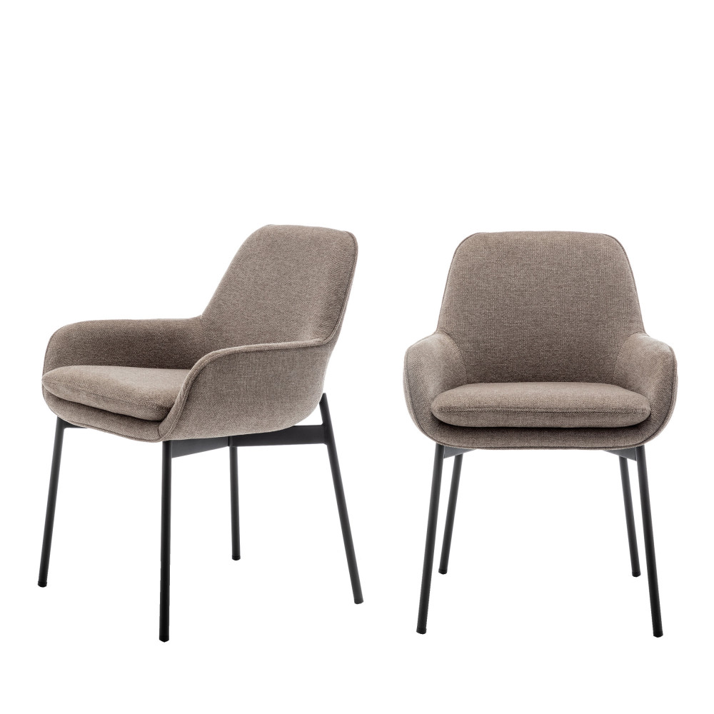 Haas - Lot de 2 fauteuils de table en tissu et métal - Couleur - Taupe