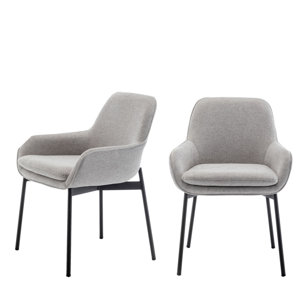 Haas - Lot de 2 fauteuils de table en tissu et métal - Couleur - Gris clair