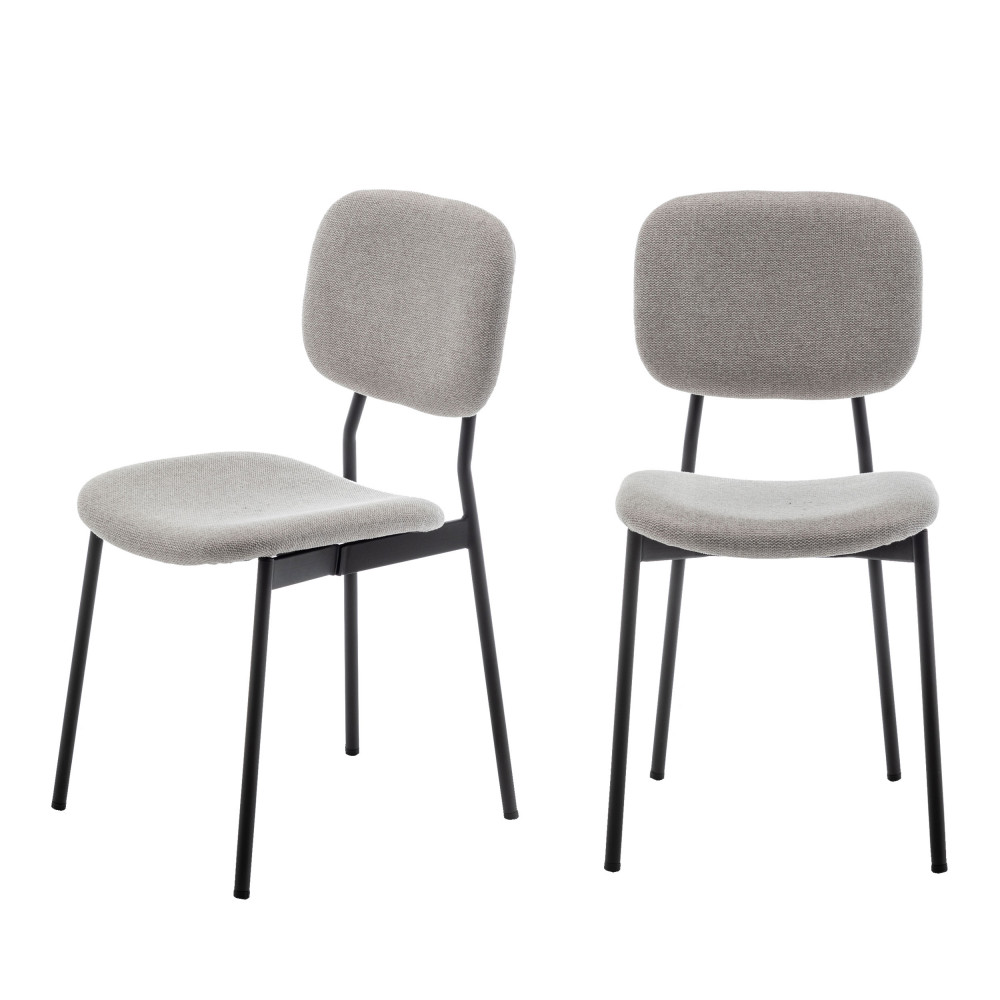 Jolan - Lot de 2 chaises en tissu et métal - Couleur - Gris clair