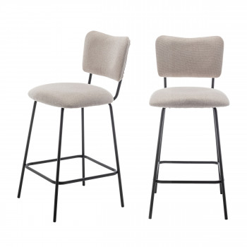 Vander - Lot de 2 chaises de bar en tissu et métal